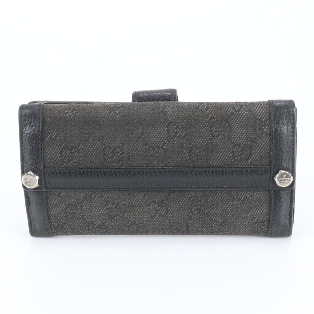 Gucci GG Canvas 231839 Leather Long Wallet, Black, Women's